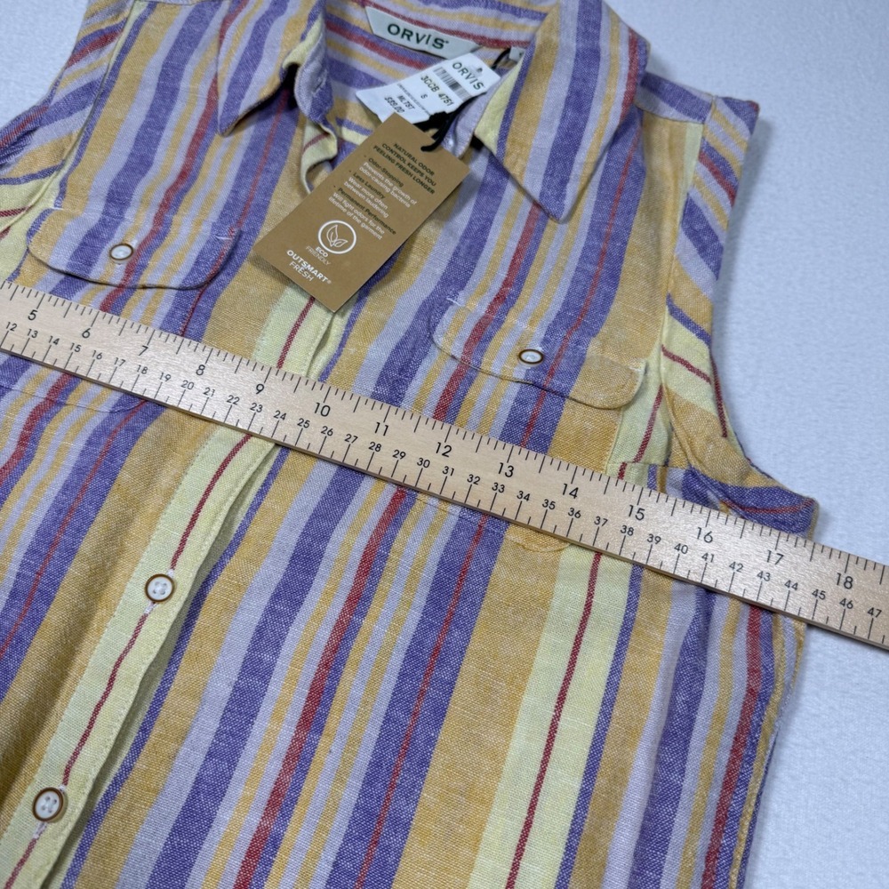 Orvis Womens Linen Blend Sleeveless Striped Shirt Yellow Purple OutSmart Fresh S - Picture 5 of 7